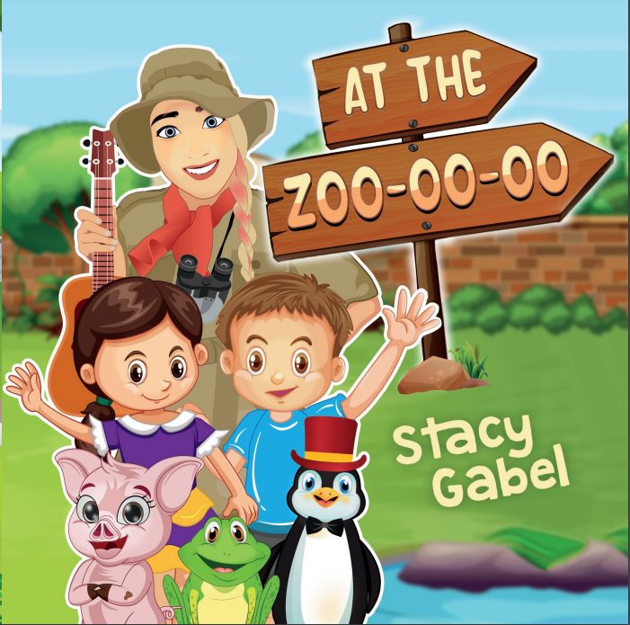 A cartoon of children and animals in front of a zoo.
